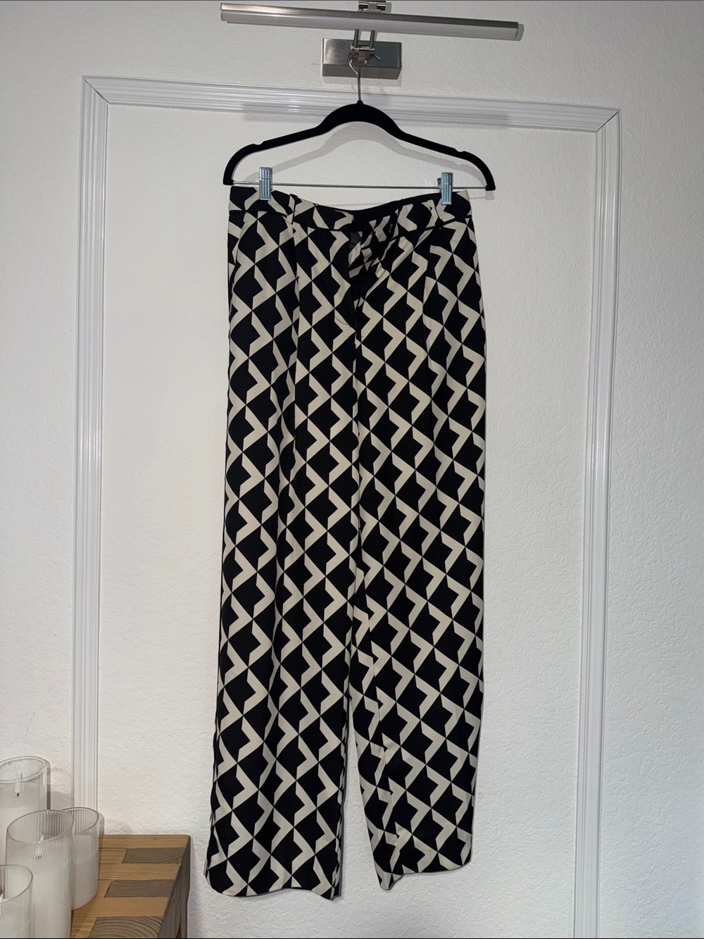 H&M Black and Cream Geometric Wide-Leg Pants